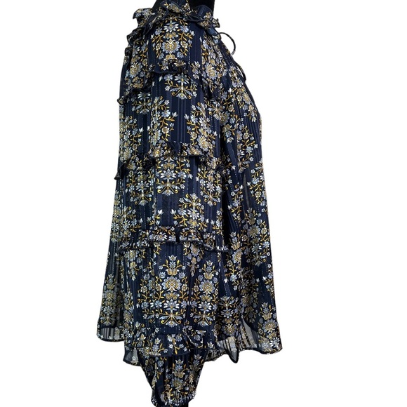 Express Women’s Blue Silver Multi Color Semi-Sheer Floral‎  Blouse Size Small - Picture 4 of 13